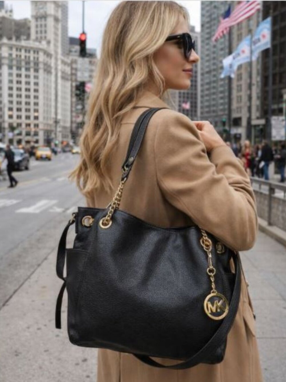 MICHAEL by Michael Kors Jet Set Black Leather Chain Bag and Wallet
